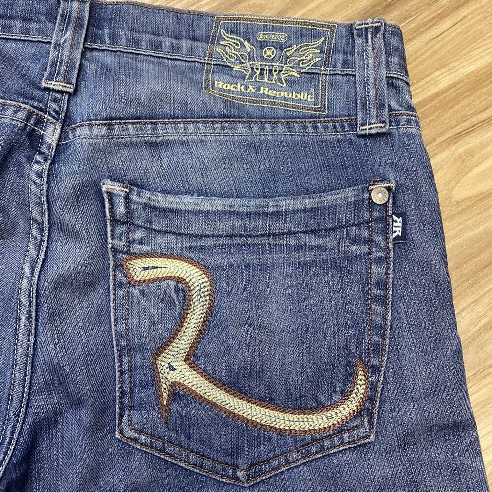 Rock & Republic Jeans Womens Sz 32 Dark Wash Boot Cut Button Fly - Picture 9 of 10